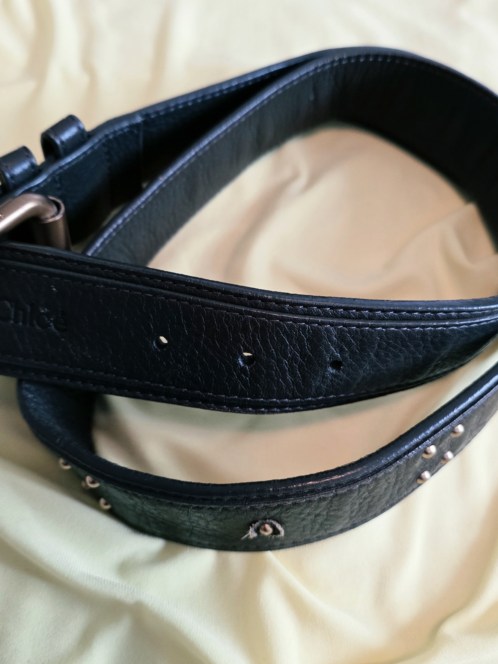 Chloe Studded Olive Green Leather Belt